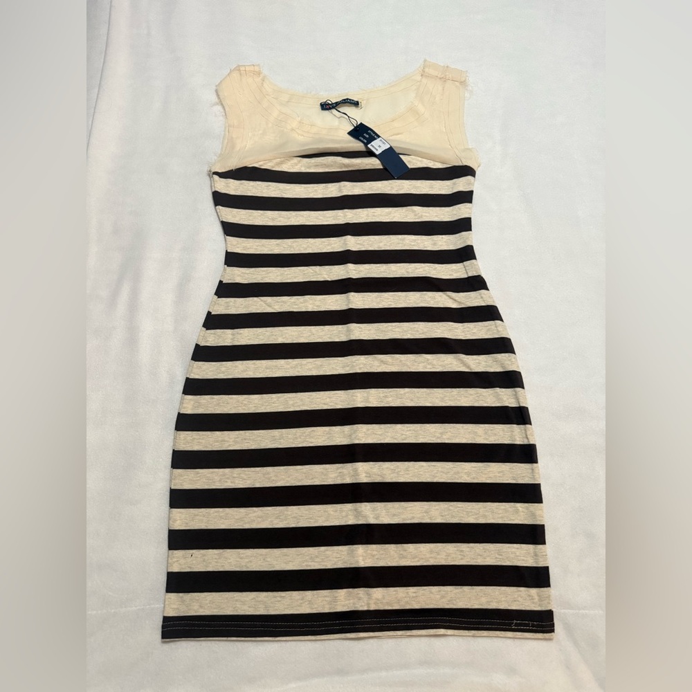 Brown/Tan stripes mini dress with zipper in the side